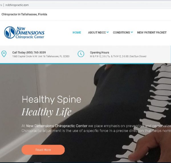New Dimensions Chiropractic Center website design shown on desktop screens